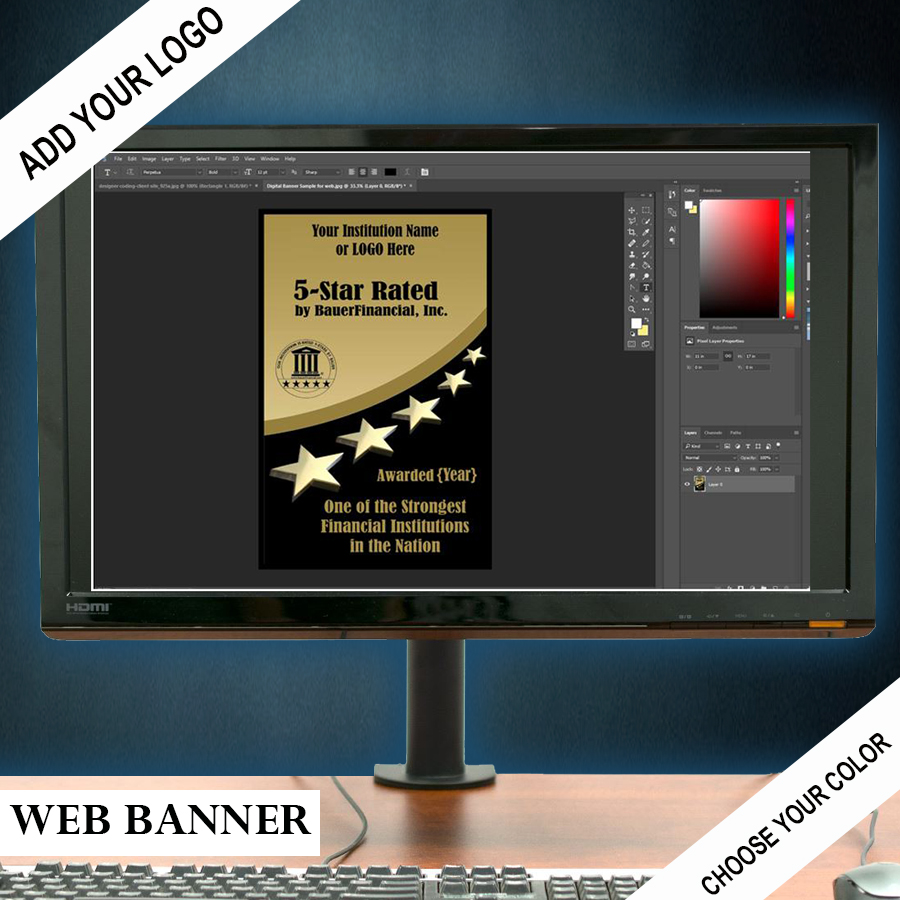 5 star web banner for digital marketing is shown in gold and black but may be customized with your institutions logo and colors.