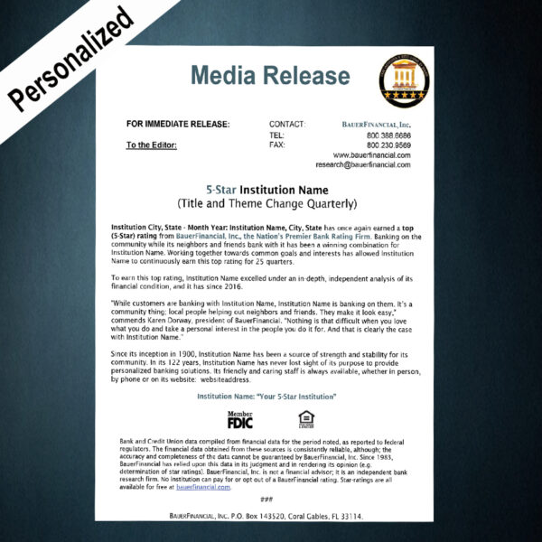 The subject of Bauer's 5-Star media release changes each quarter to stay topical.