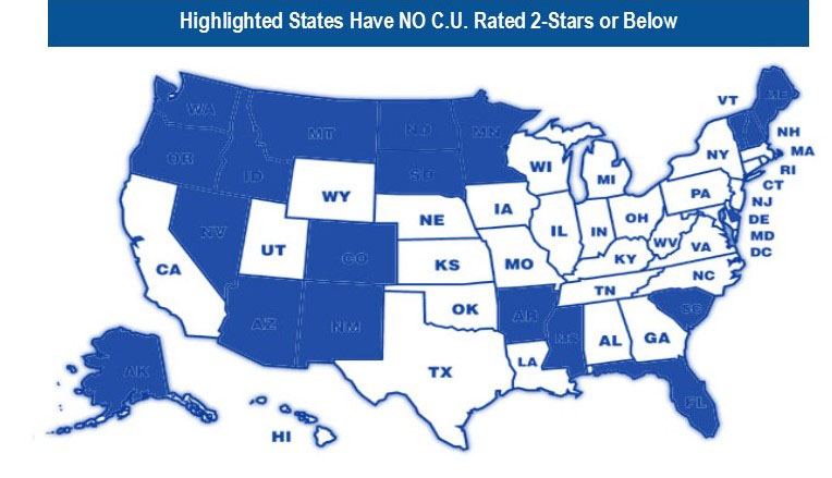 Map of States with no Troubled or Problematic Credit Unions