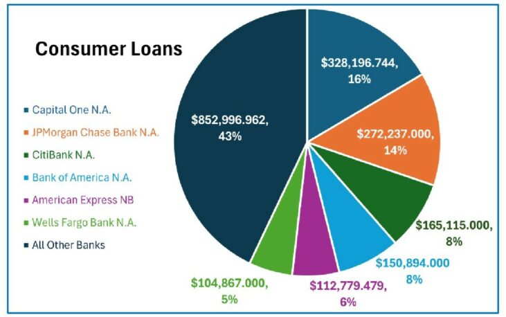 Six big banks compared to the rest of the banking industry in a pie chart.